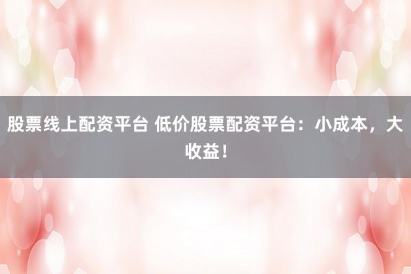 股票线上配资平台 低价股票配资平台：小成本，大收益！